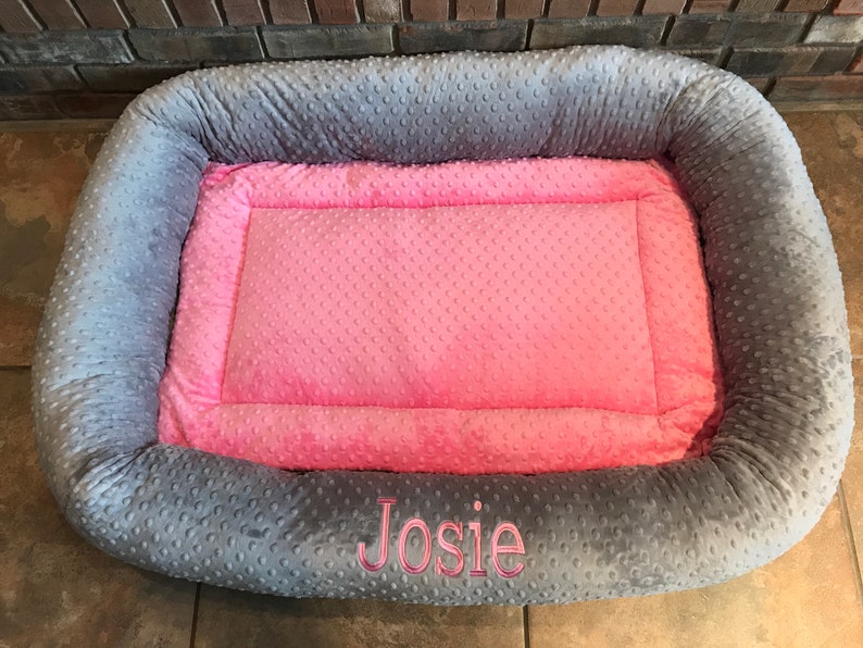 Large Personalized Dog Bed, Minky Dot Dog Bed With Name , Puppy Bed, Custom Bed, Donut Bed, Calming Bed shops For Dog