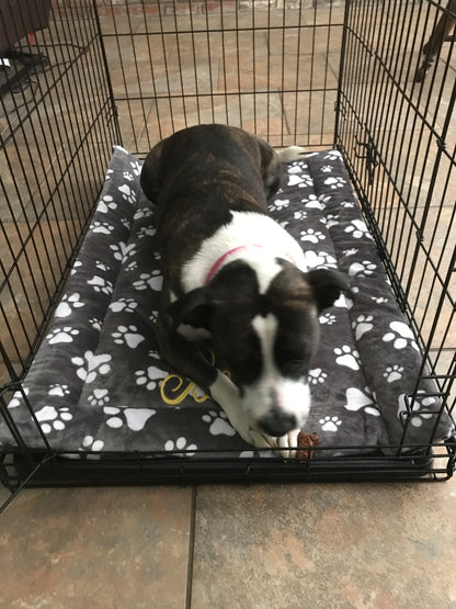 Personalized Minky Crate Mat in Gray Paw Print