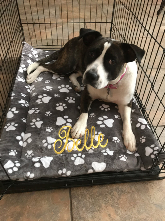 Personalized Minky Crate Mat in Gray Paw Print