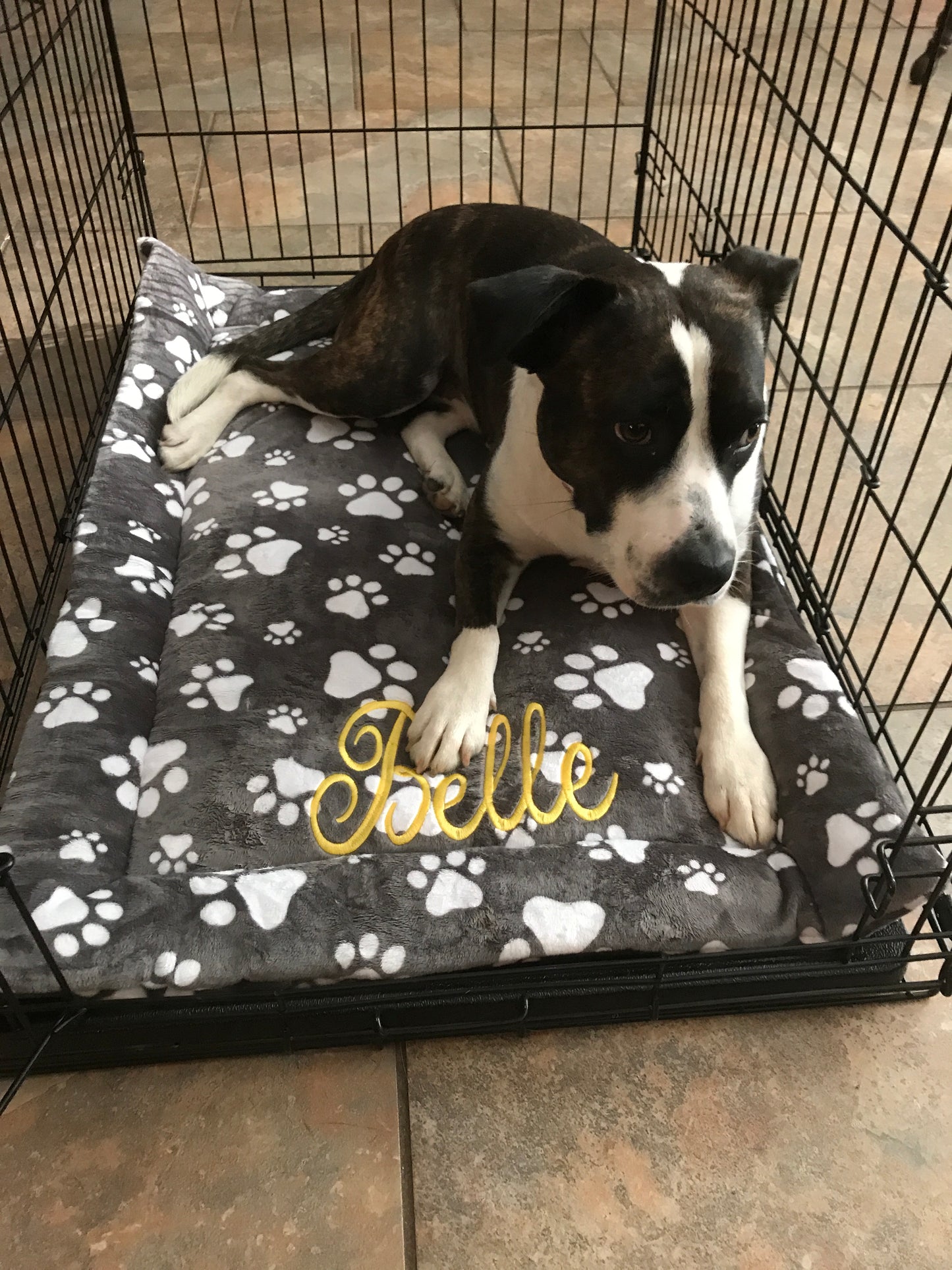 Personalized Minky Crate Mat in Gray Paw Print