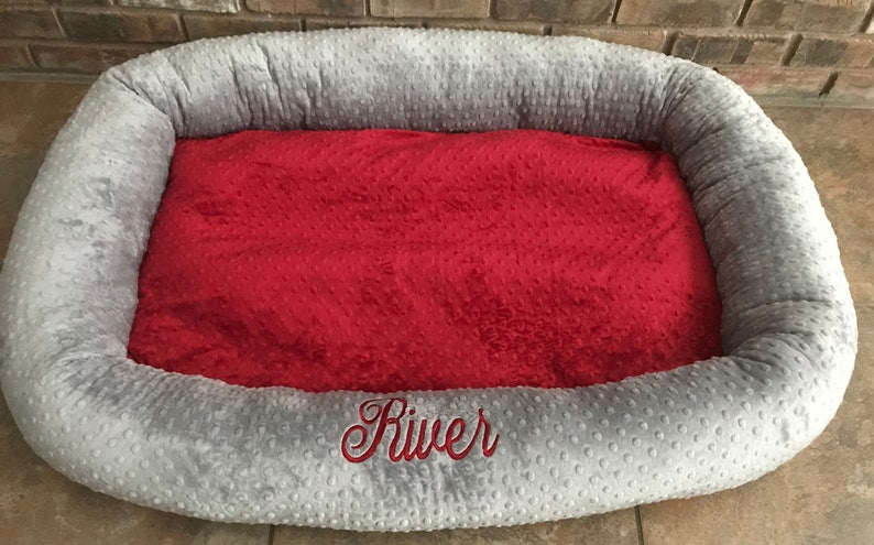 Personalized Minky Dog Bed, Large Dog Bed, Calming Pet Bed, Minky Pet Bed